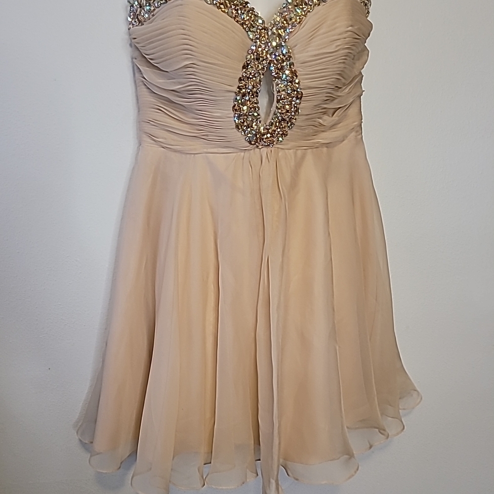 Sherri Hill Strapless Cream Dress with Embellishments